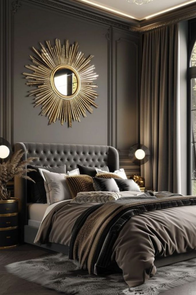 Graphite luxury room with soft light.