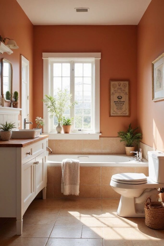 Sand coral desert-inspired small bathroom.