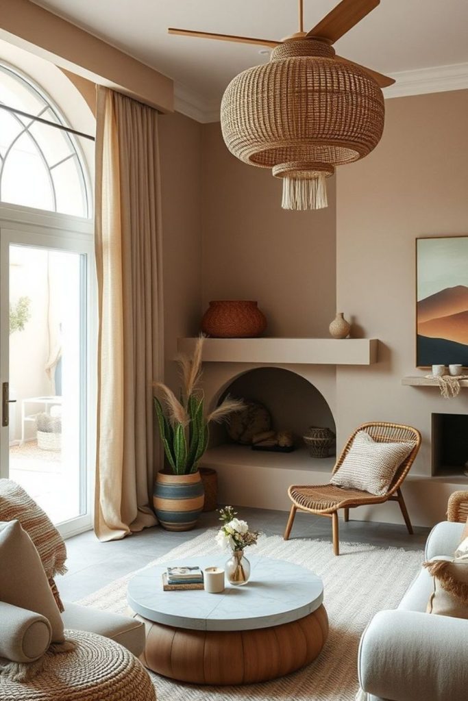 Sandstone desert-inspired minimalist warm room.