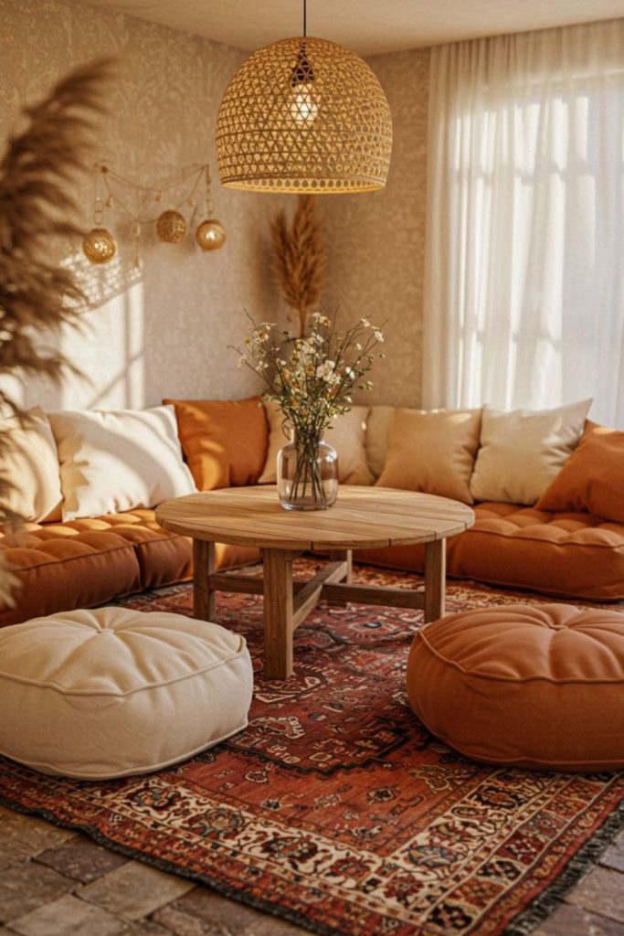 Desert-inspired boho living room decor.