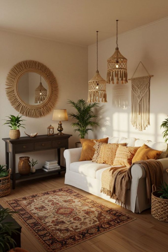 Desert-hued cozy bohemian nook.
