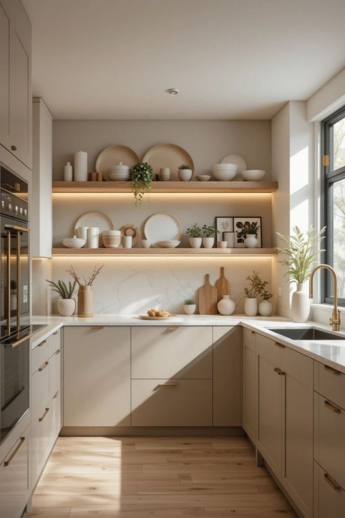 Sand-toned desert modern warm kitchen.