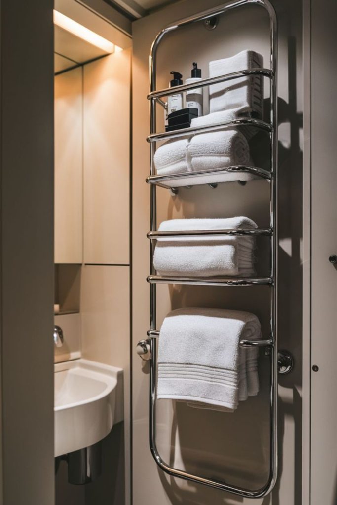 Door-back towel bar organizer.