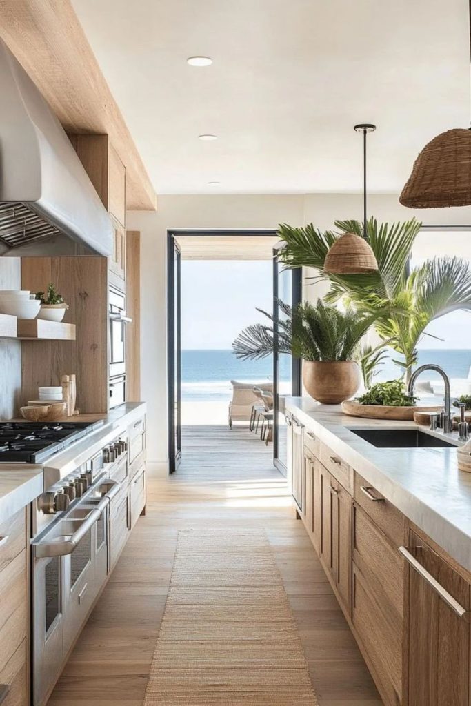 Driftwood coastal calm urban kitchen design.