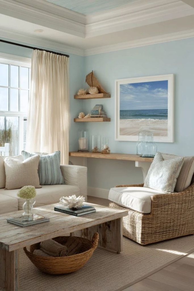 Dune-colored coastal calm living nook.