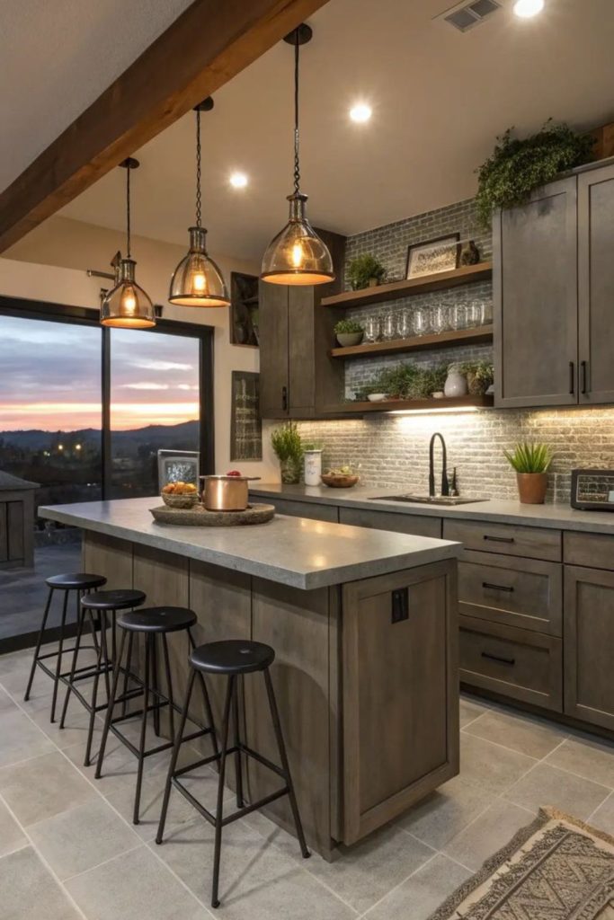 Earth-toned luxury kitchen interior decor.