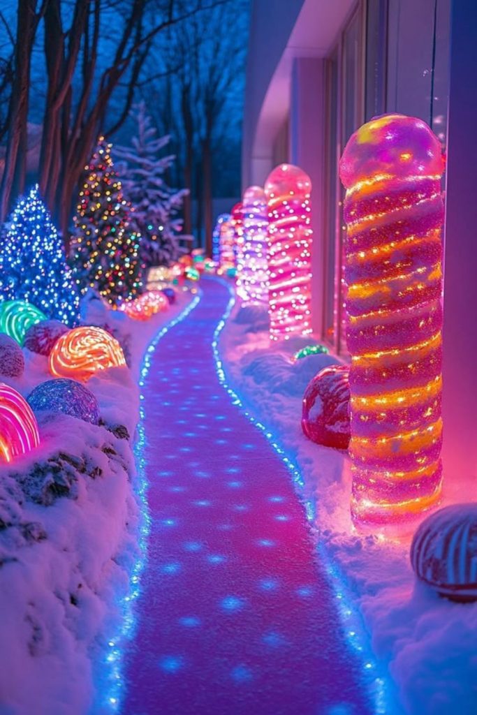 Electric rainbow colorful Christmas light decor.