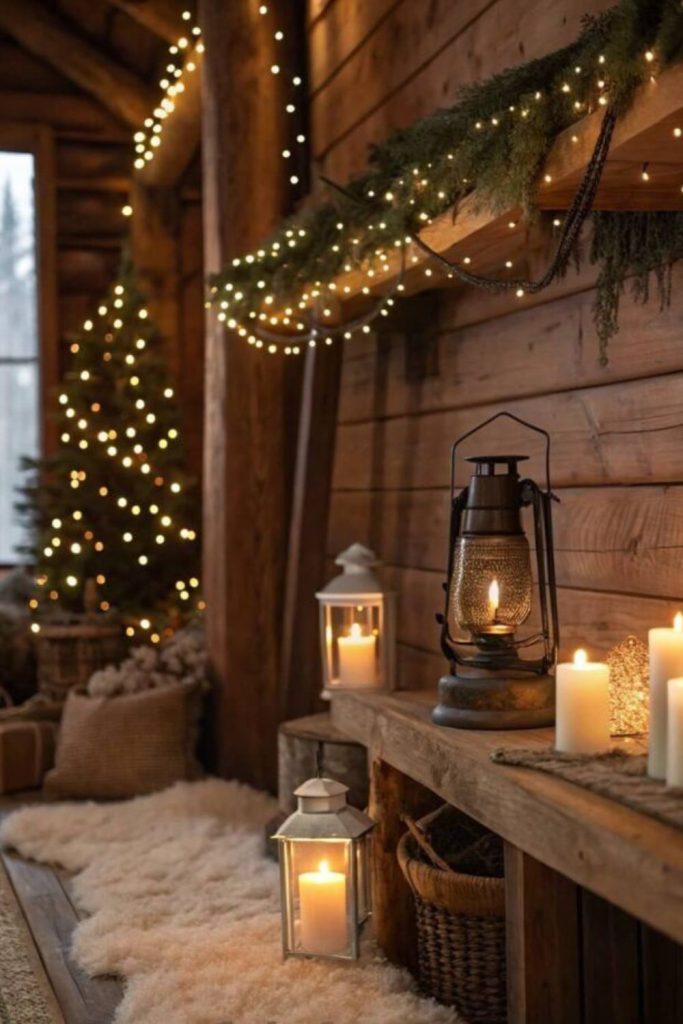 Elmwood candle-lit rustic relaxation corner.