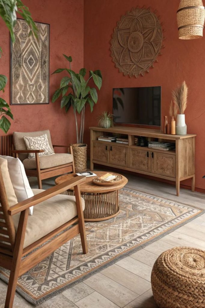 Earthy ember-inspired cozy refuge.