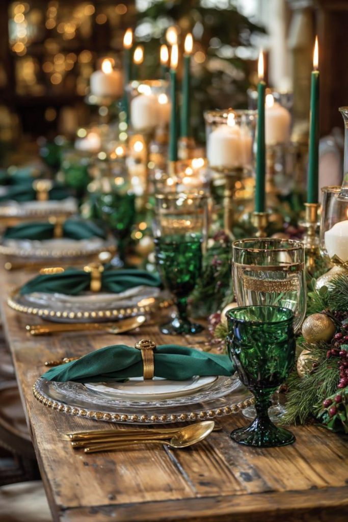 Emerald green and gold Christmas interior