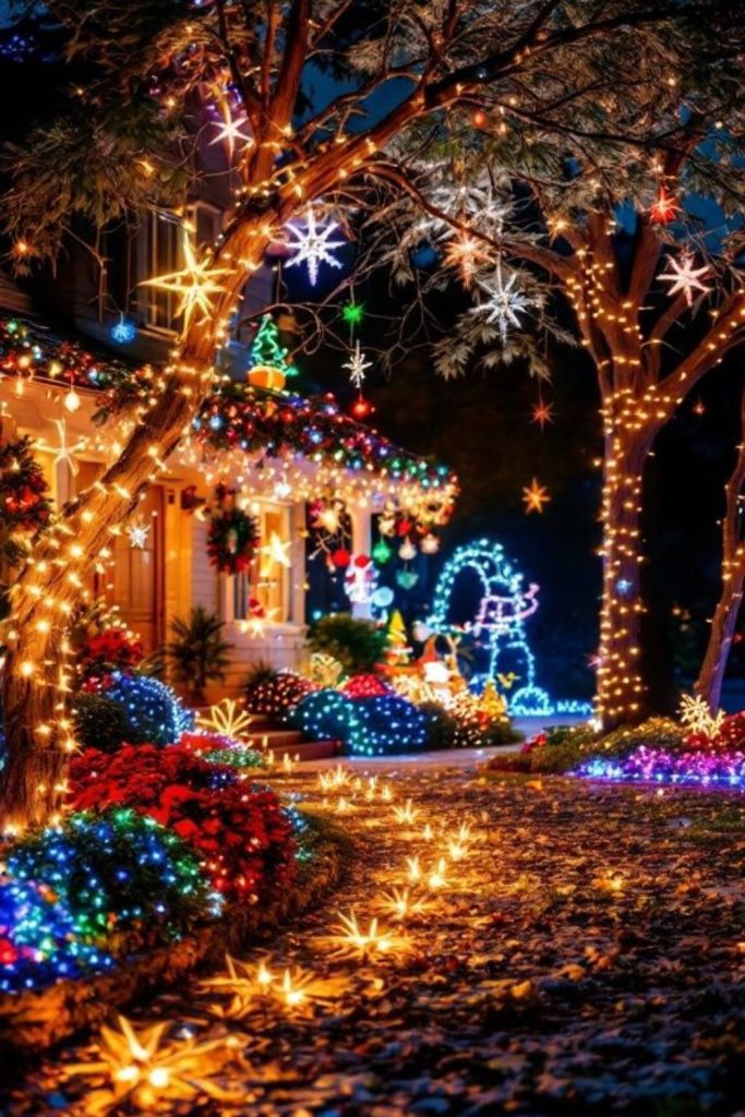 Fairylight fiesta vibrant colorful Christmas display.