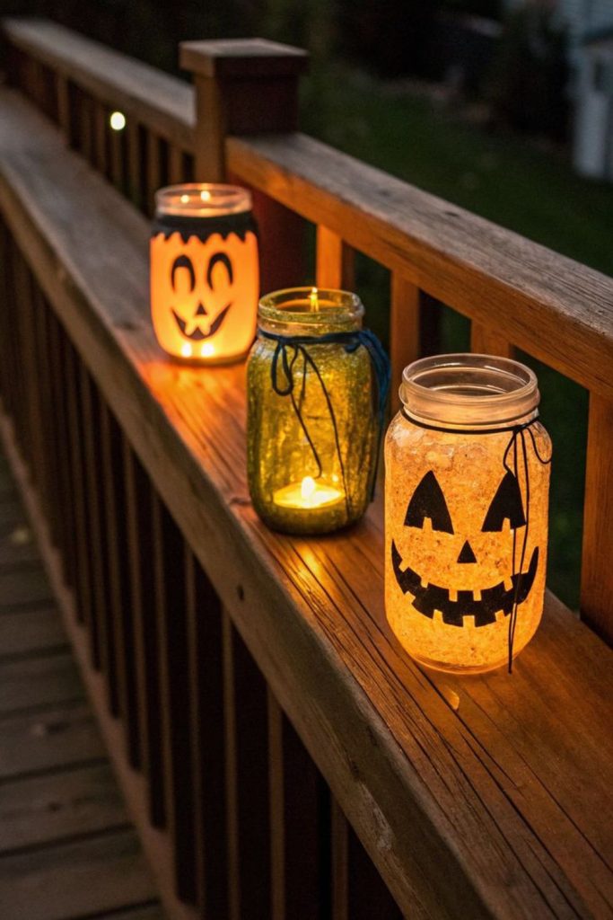 Mason jar lanterns flickering spooky faces