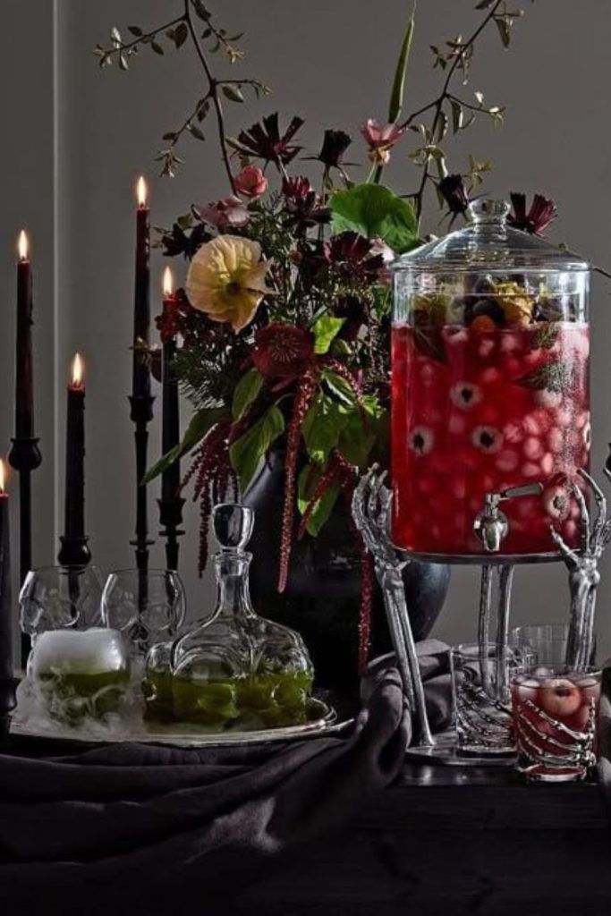 Eyeball punch bowl with eerie glow.