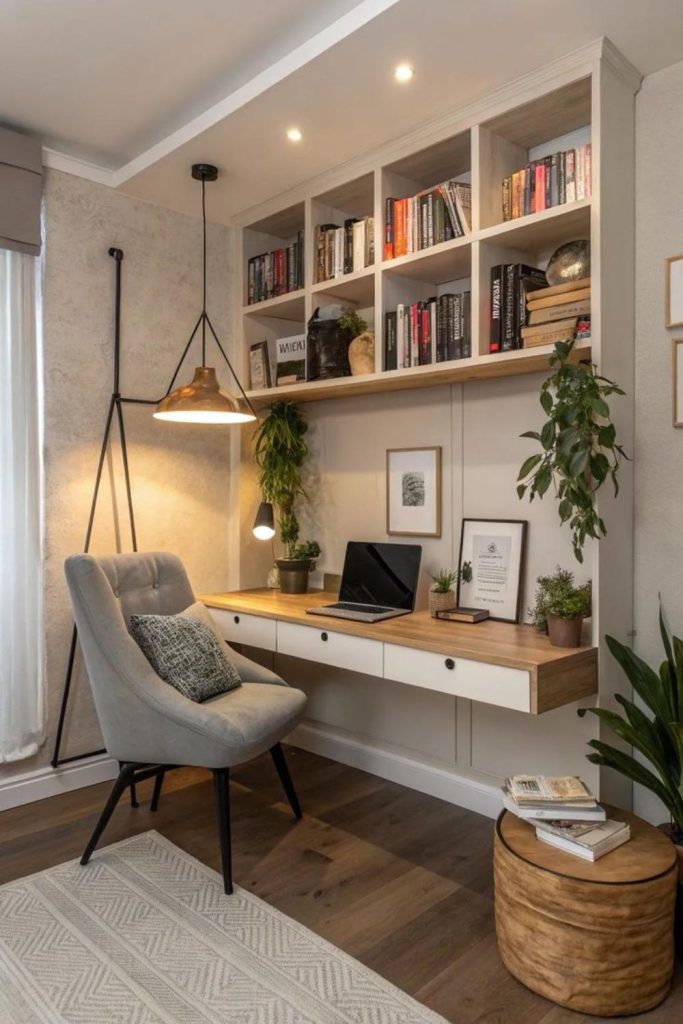 Floating shelf minimalist compact office nook