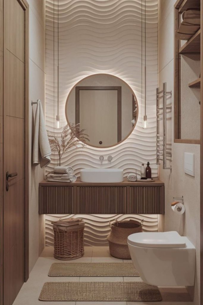 Floating vanity with hidden bathroom storage