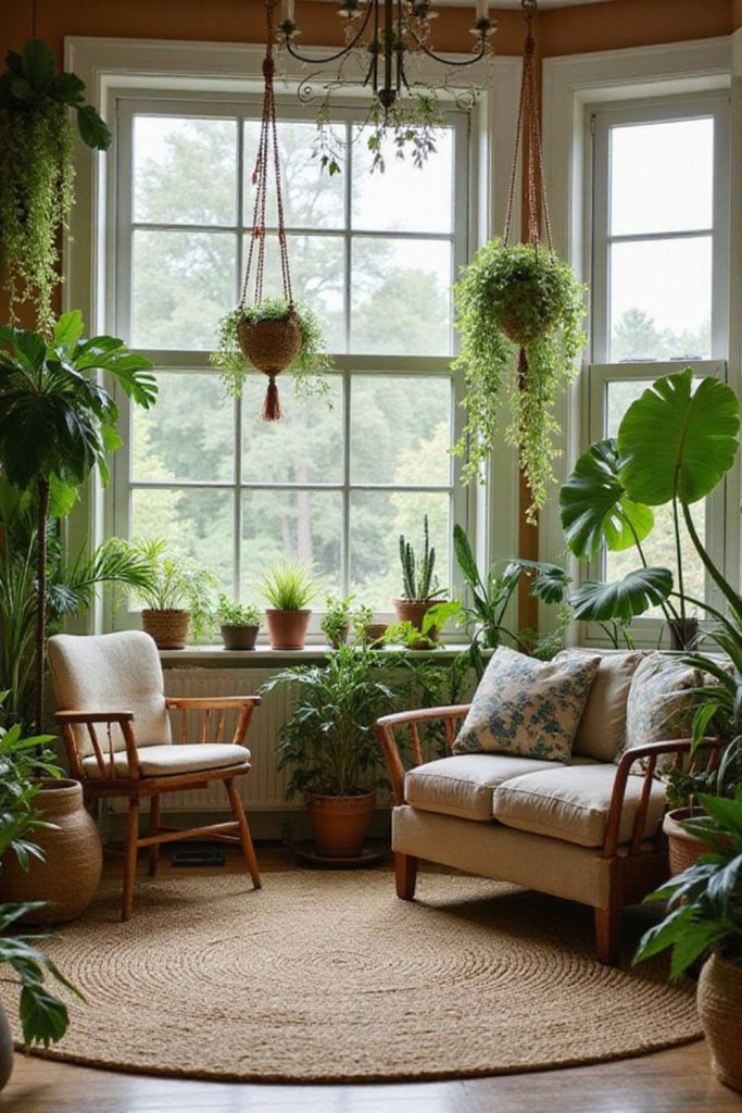 Misty garden parlor with ivy accents.