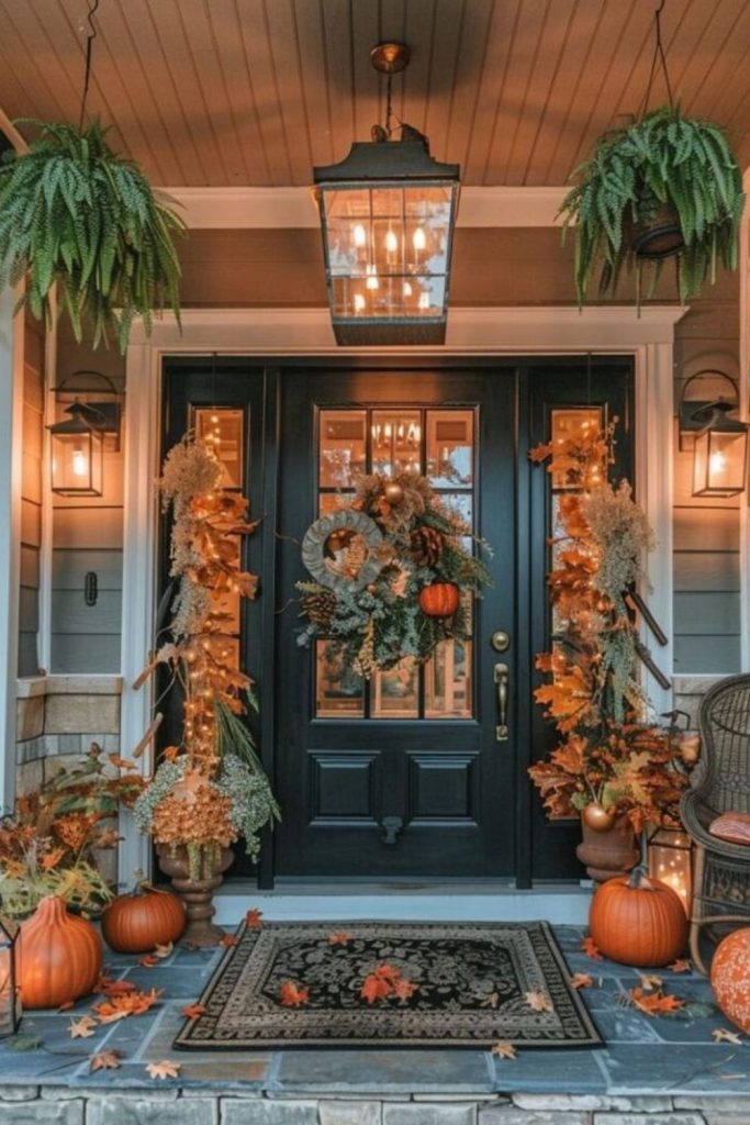 Forest porch with evergreen garlands.
