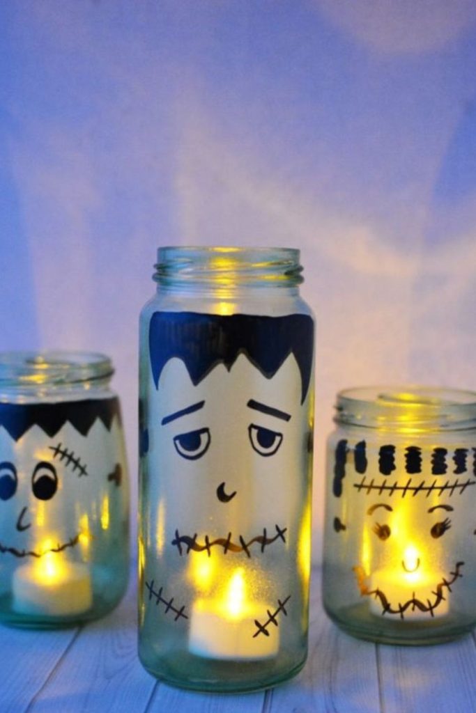 Frankenstein jar lights glowing in dark