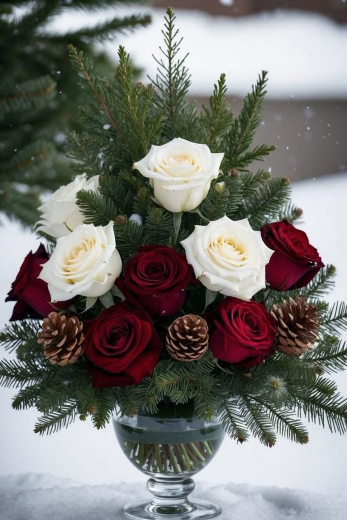Frost-kissed cranberry evergreen winter bouquet