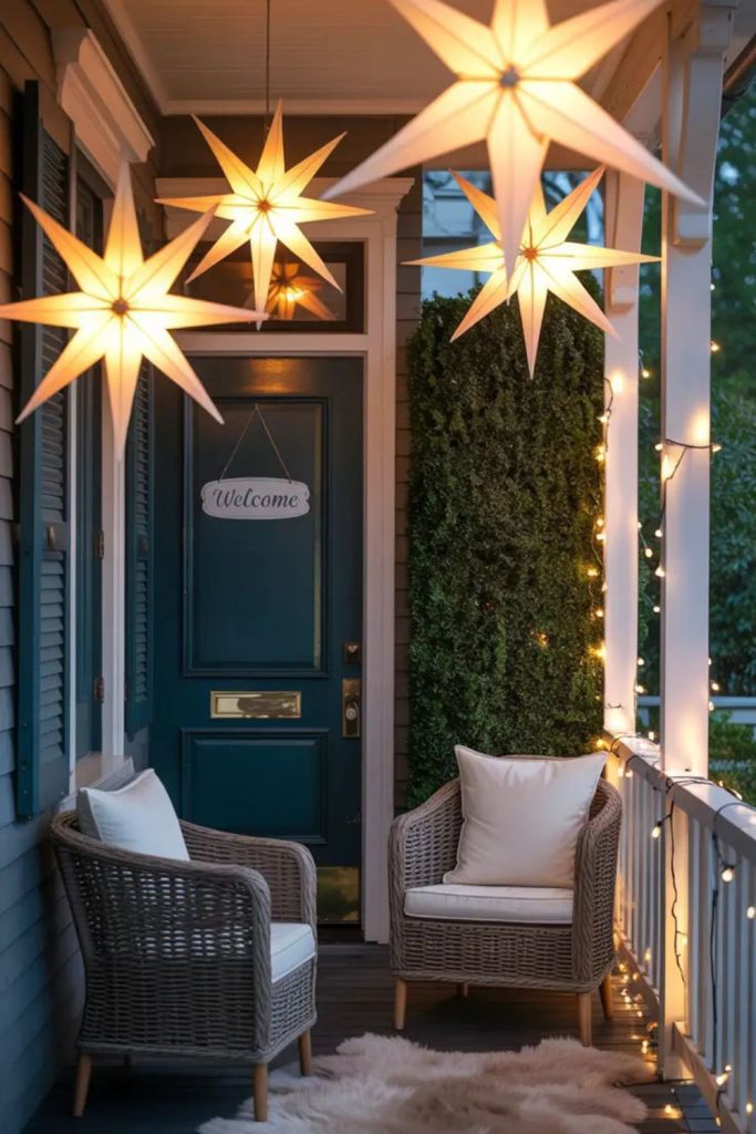 Modern frosted porch with sleek lights.