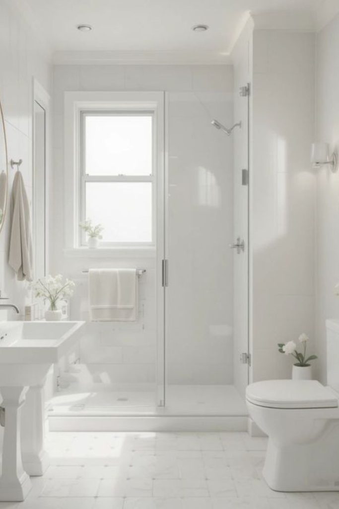 Frosted glass icy white bathroom style.