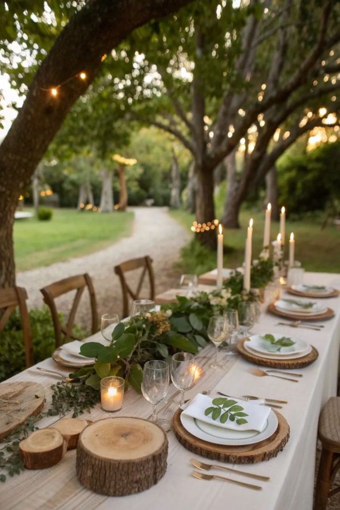 Herbal garden rustic outdoor table.