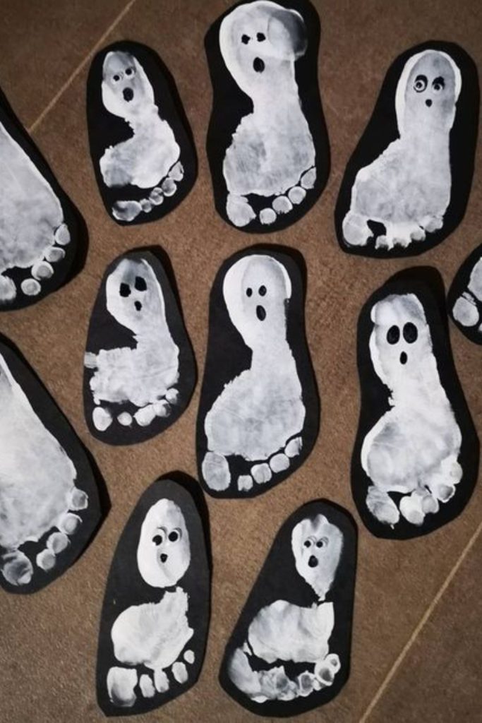 Ghost footprint paintings from white paint.