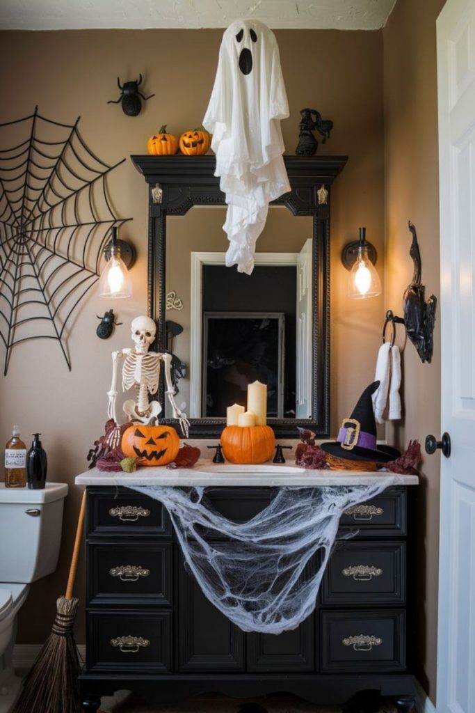 Ghostly glam bathroom with silver mist.