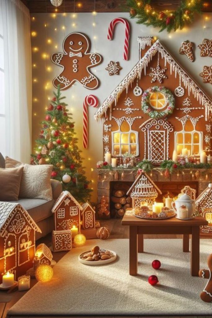 Gingerbread and candy themed holiday décor