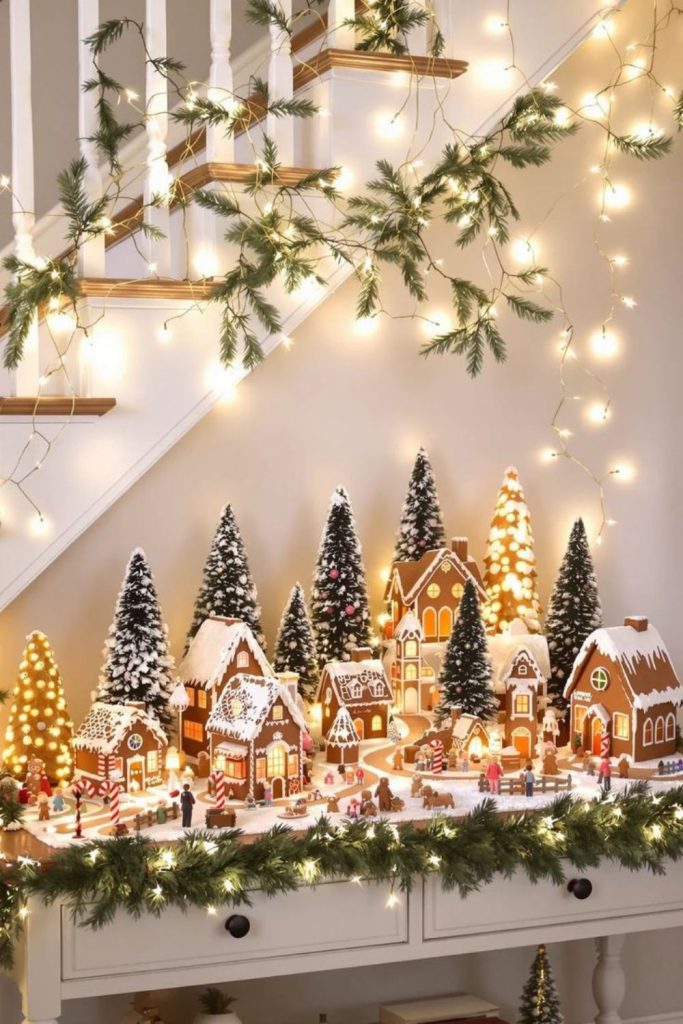 Gingerbread village whimsical holiday display
