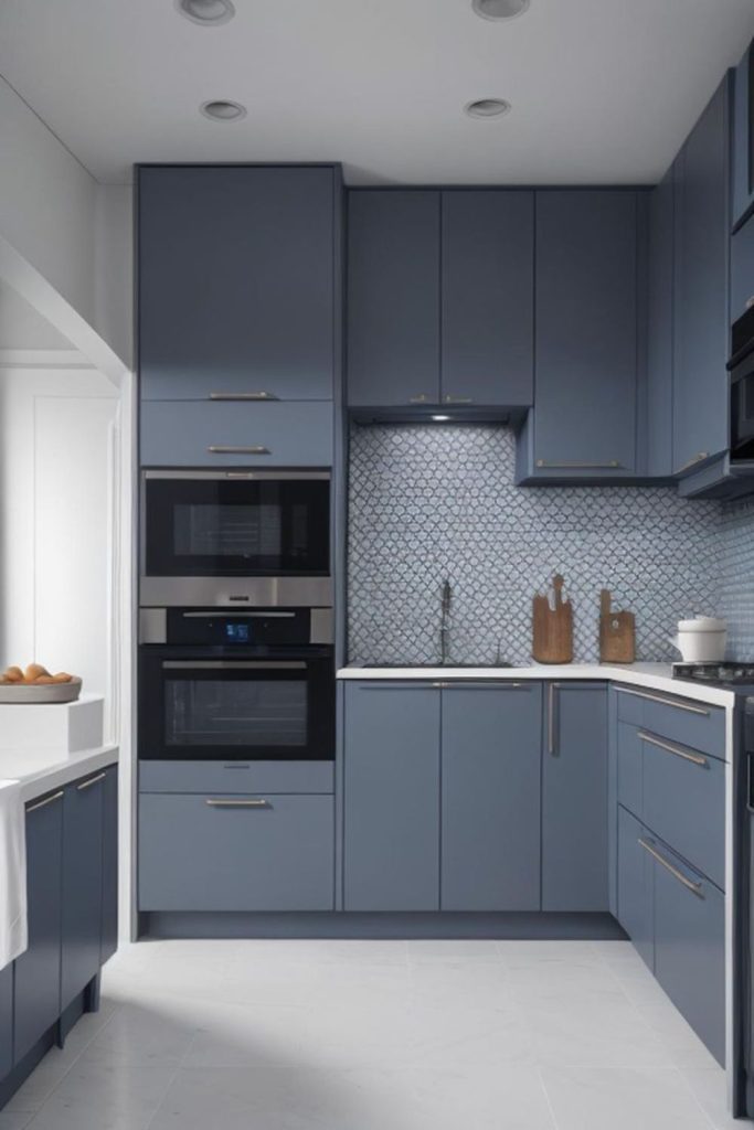 Blue-grey glacial calm luxury kitchen.