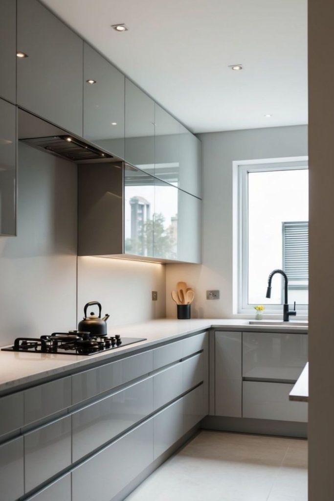 Frosted ash and quartz modern kitchen.