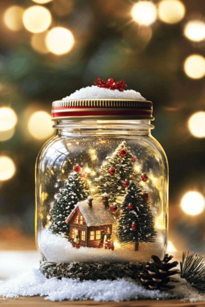 Glitter snow mason jar lanterns.