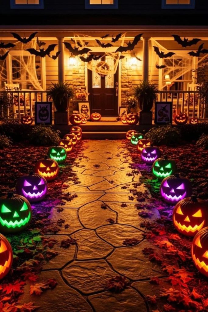 Glow pumpkins glowing in colors
