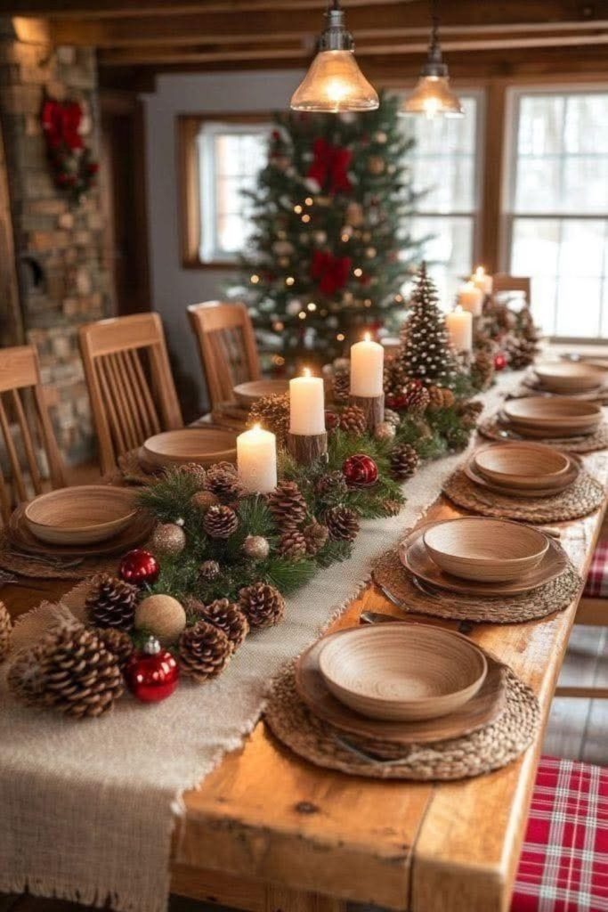 Golden ember warm rustic Christmas table