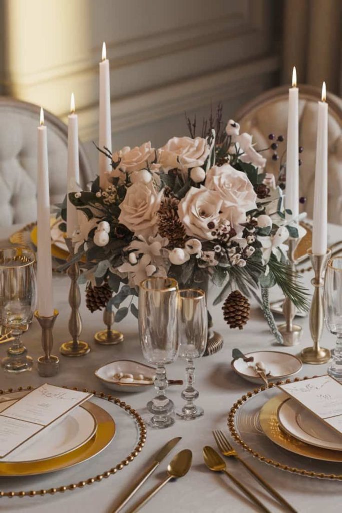 Gold and beige frosted winter elegance.