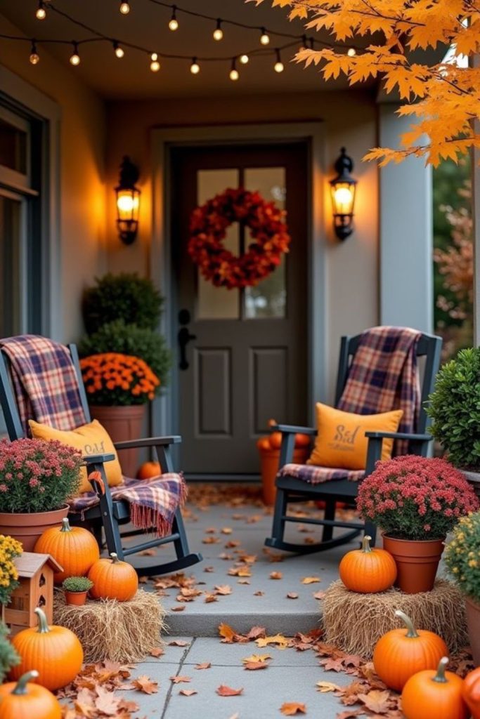 Hay bale porch with golden hues.