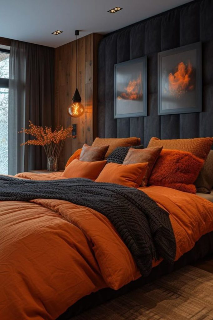 Gothic-inspired honey-toned moody room.