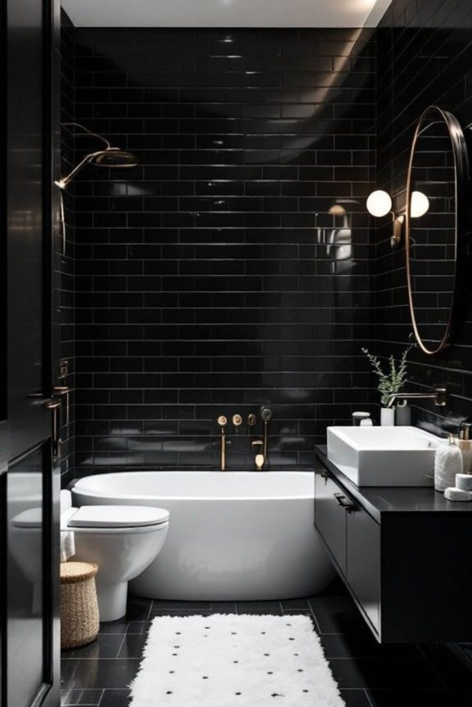 Graphite-toned minimalist bathroom with candles.