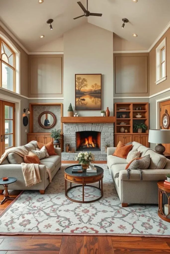 Cozy amber-lit living room warmth.