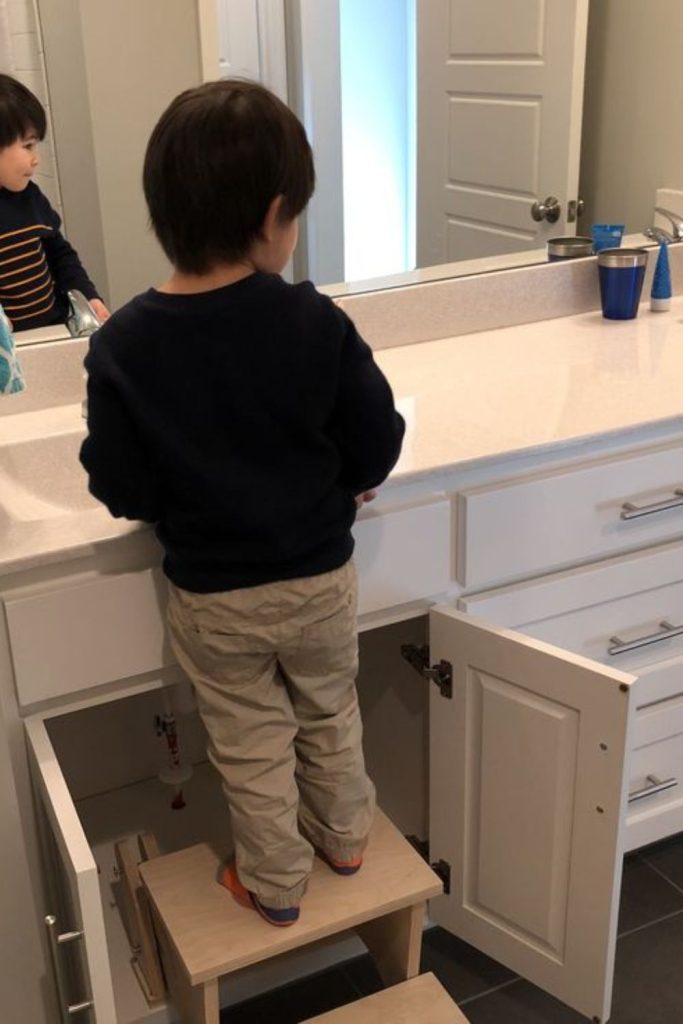 Hidden drawer step stool design.
