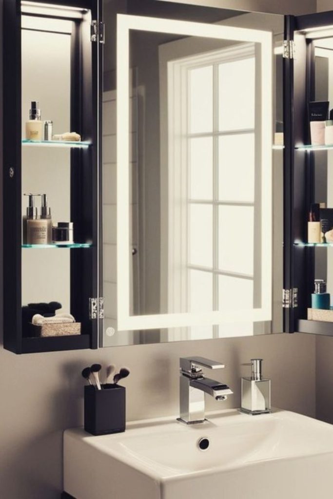 Hidden mirror compartment for makeup.
