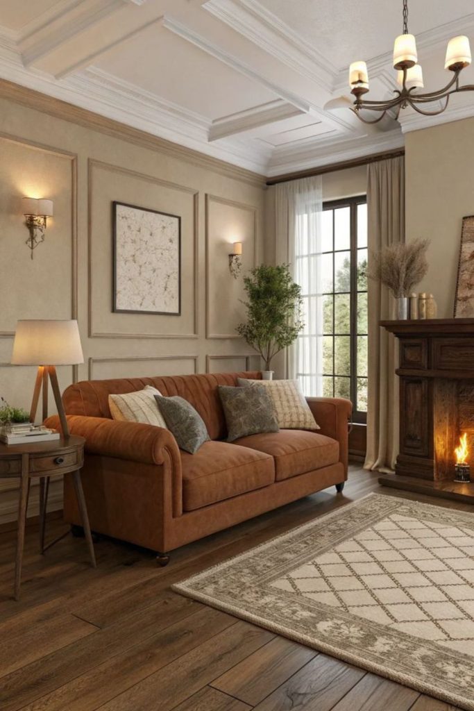 Honeywood living room with amber tones.