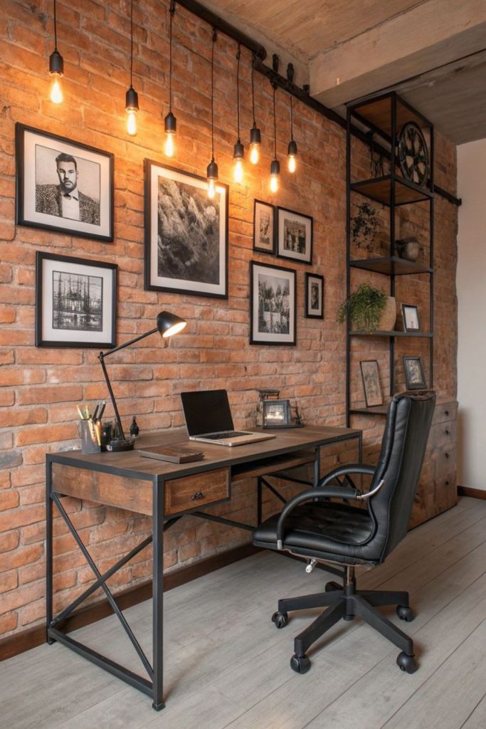 Industrial loft office with brick walls