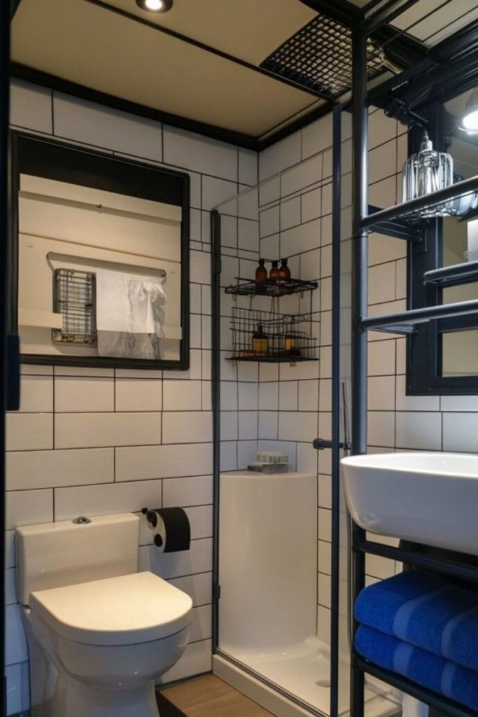 Industrial chic small bathroom with metal.