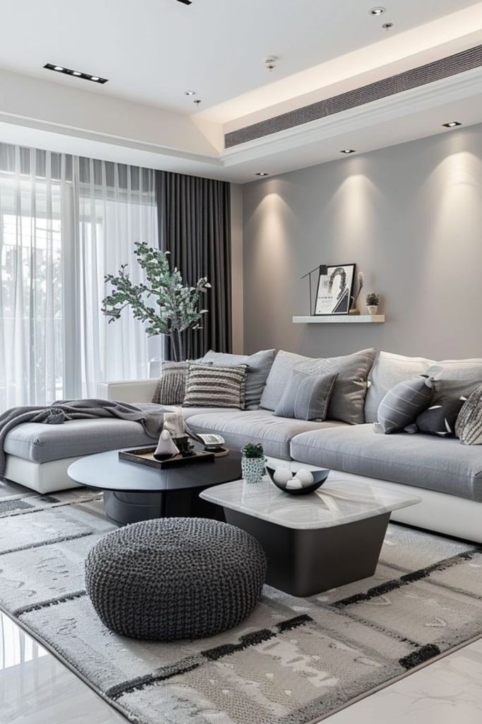 Soft gray minimalist living room elegance.
