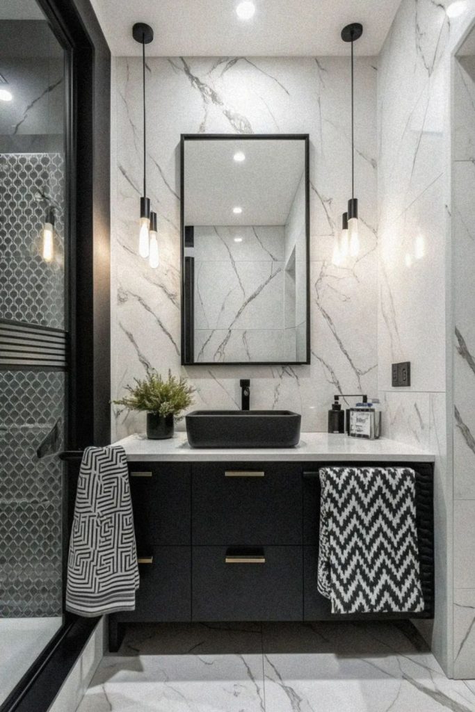 Marble and glass celestial-inspired bathroom.