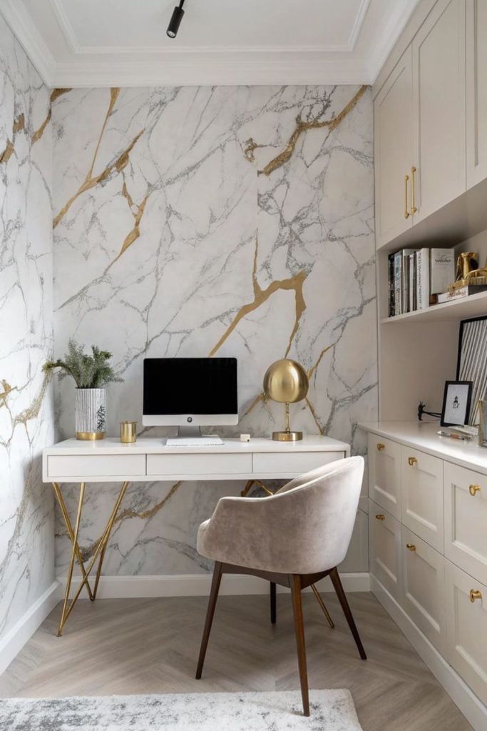 Luxury marble office with gold accents