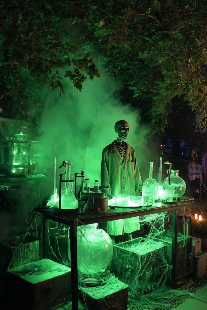Haunted yard with mad science props