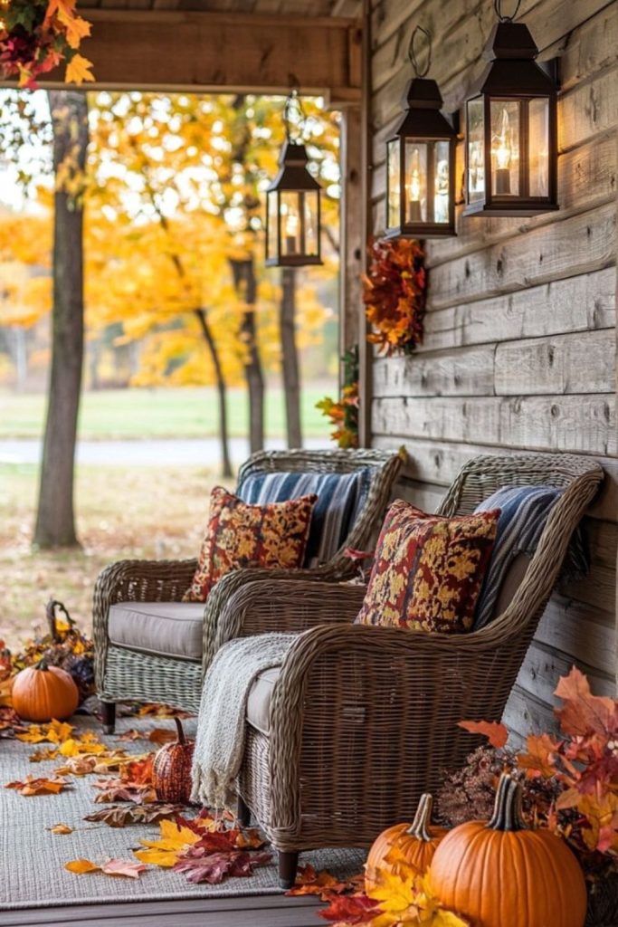 Maple leaf porch with golden tones.